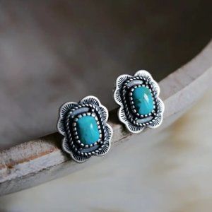Vintage metal flower turquoise western fashion jewelry